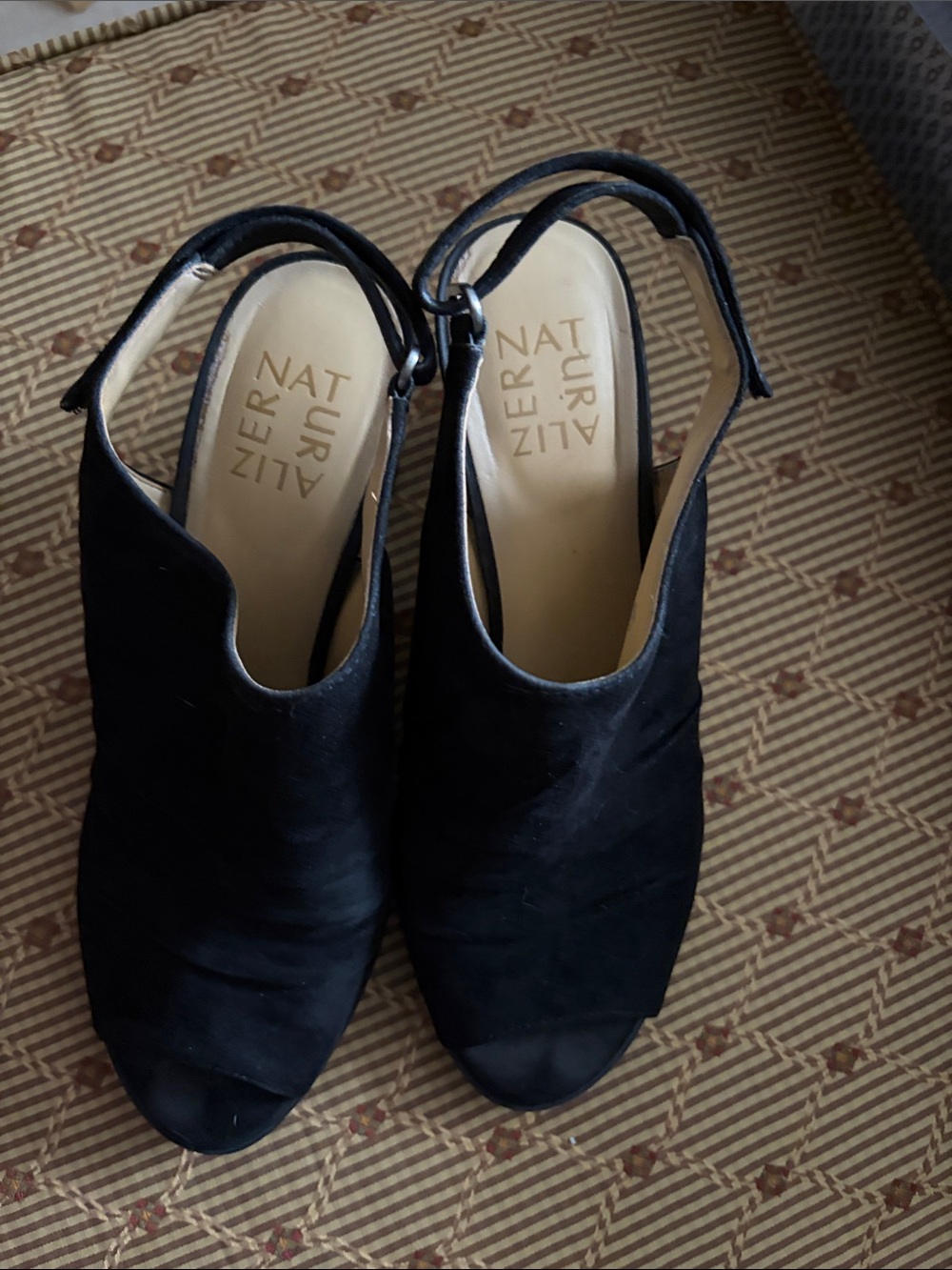 Naturalizer Black Peep-Toe Slingback Mules